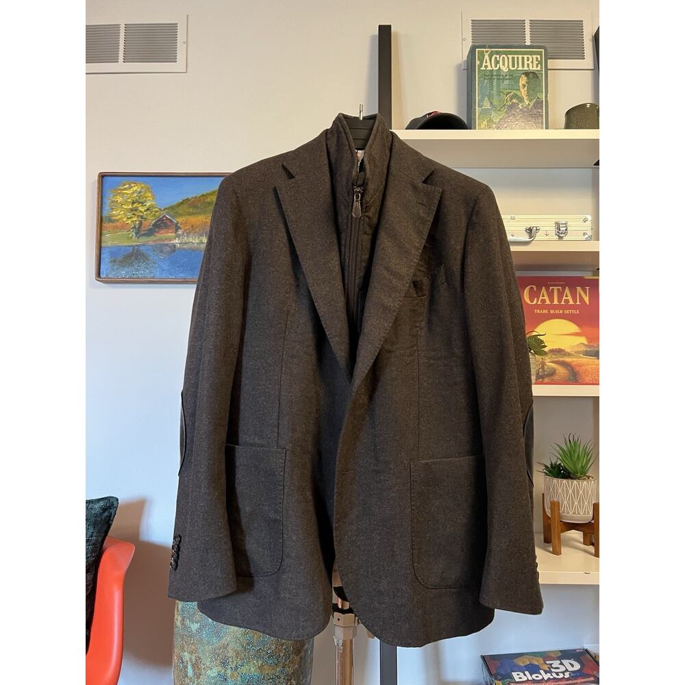 LBM 1911 Cocoa Wool Flannel Hybrid Sport Coat W/ Zip In Gilet - 54r